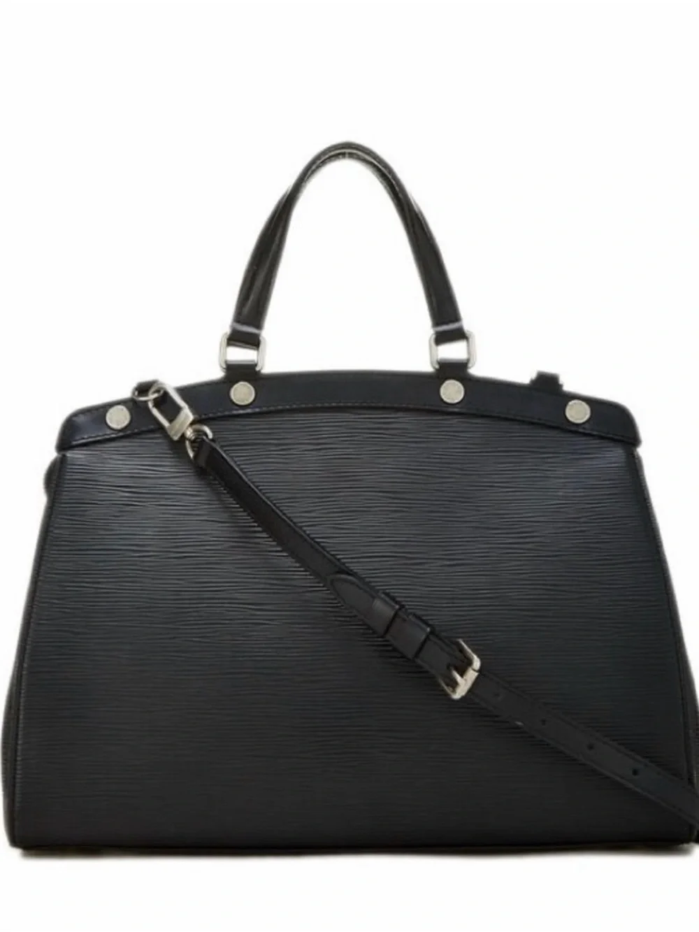 LOUIS VUITTON Black Structured Leather Top-Handle Bag with Detachable Strap